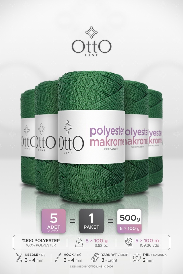 Polyester Makrome • Grass Green • 5-Pack X 2Mm/100Gr/100M • Supla, Accessory and Bag String