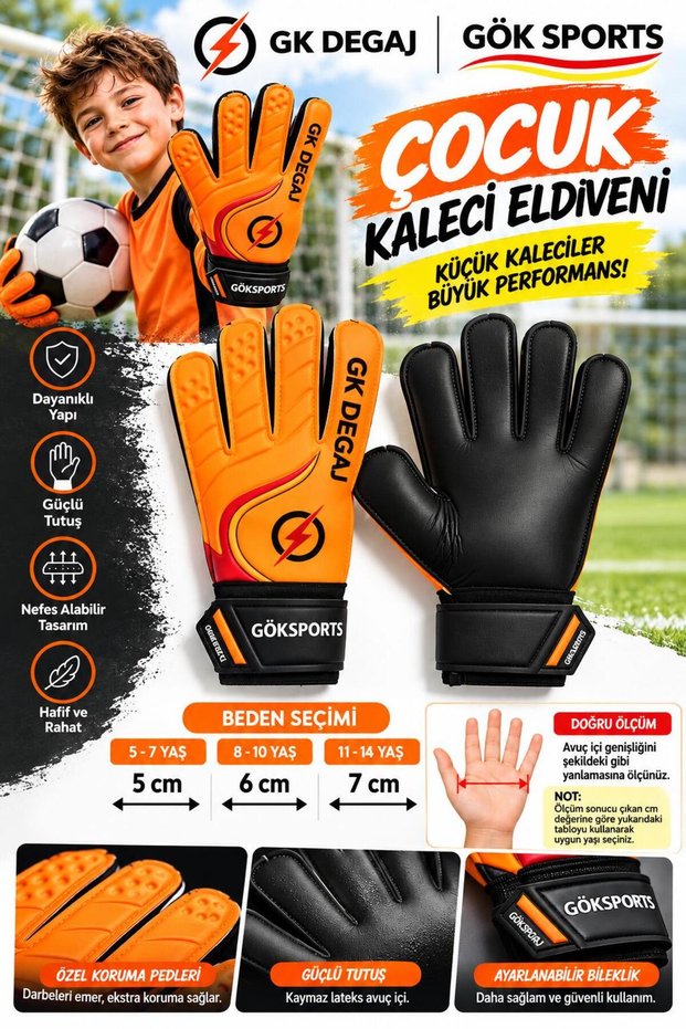 Gk Degaj Children's Goalkeeper Gloves, Junior Kidz Goalkeeper Gloves, Latex Gloves with Wrist Support, Sizes 5-6-7.