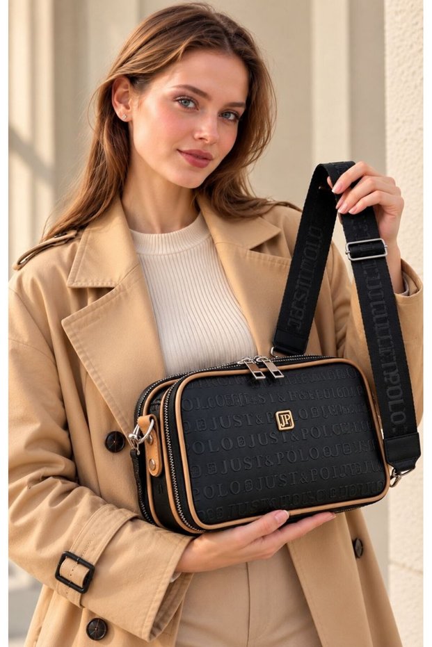 Women's Black Taba Adjustable Long Strap Crossbody Bag