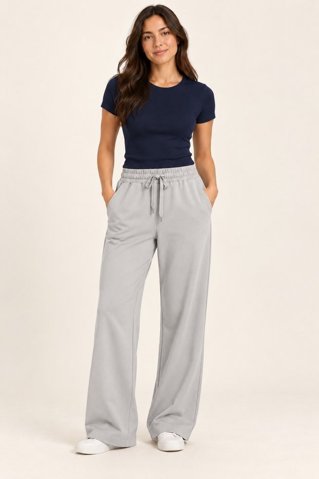 Women's Light Gray 100% Cotton Solid Color sweatpants