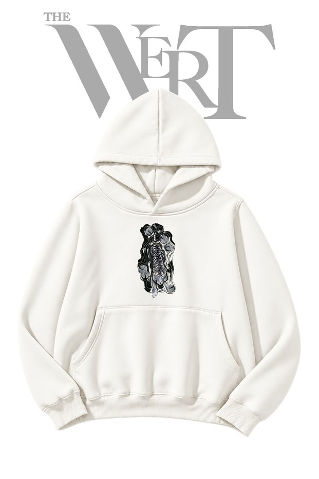 White Tiger Pre-Printed White Hooded Sweatshirt (2-Ply)