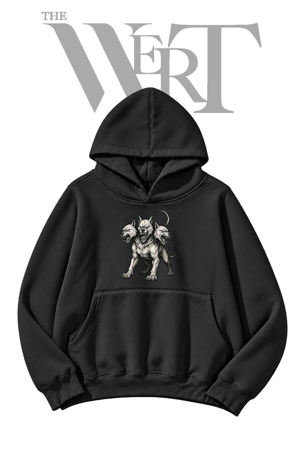 Cerberus Pre-Printed Black Hooded Sweatshirt (2-Ply)