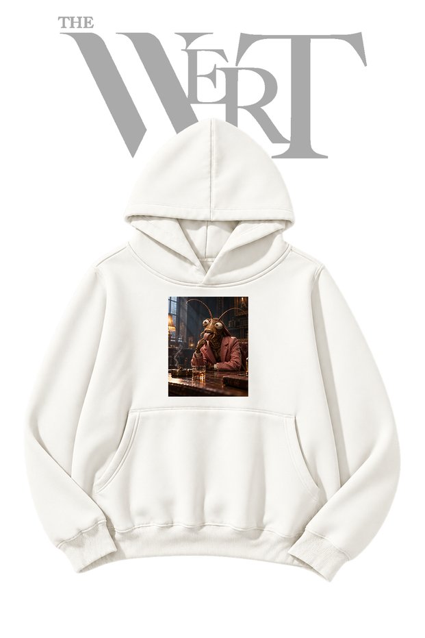 Cockroach Suit Pre-Printed White Hooded Sweatshirt (2-Ply)
