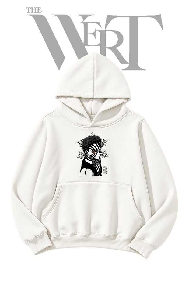 Akaza Pre-Printed White Hooded Sweatshirt (2-Ply)