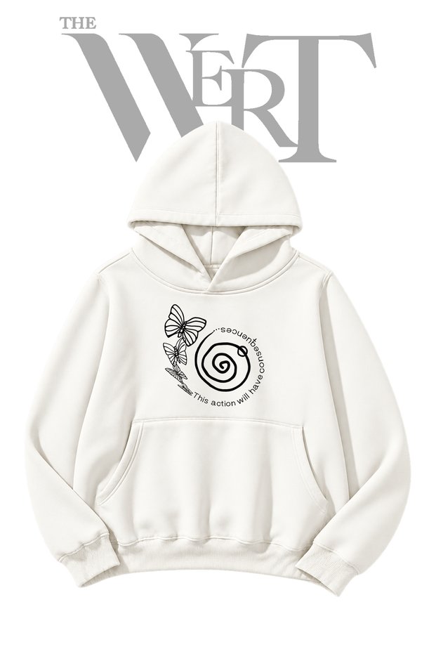 Butterfly Spiral Pre-Printed White Hooded Sweatshirt (2-Ply)