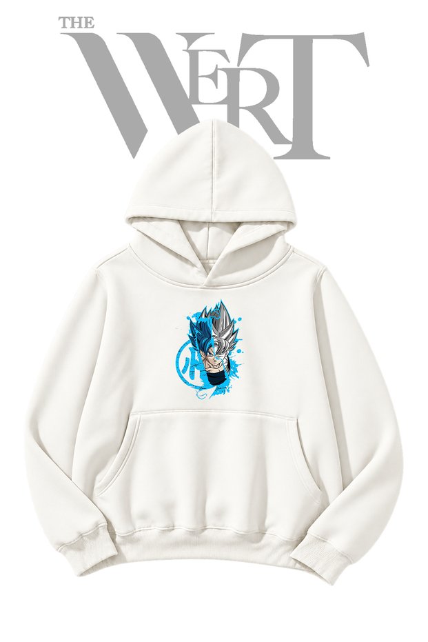 Goku Blue Instinct Unprinted White Hooded Sweatshirt (2-Ply)