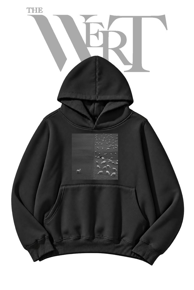 Sheep Herd Pre-Printed Black Hooded Sweatshirt (2-Ply)