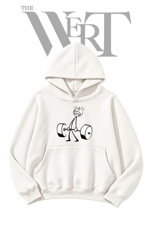 Stick Figure Weightlifting Pre-Printed White Hoodie (2-Ply)