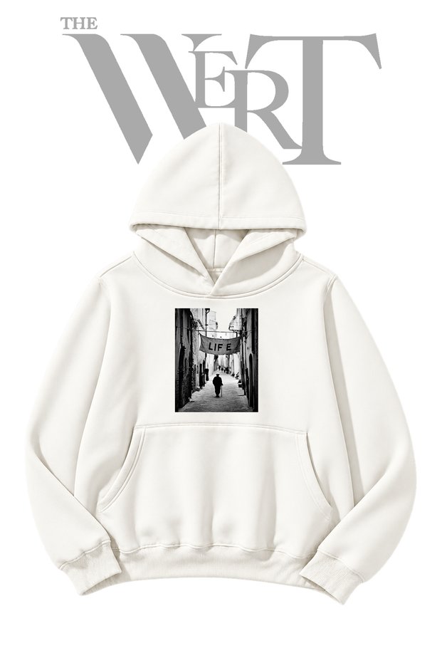 Life "Old Man" Pre-Printed White Hooded Sweatshirt (2-Ply)
