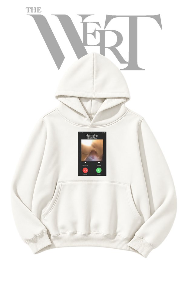Hamster Calling Pre-Printed White Hooded Sweatshirt (2-Ply)
