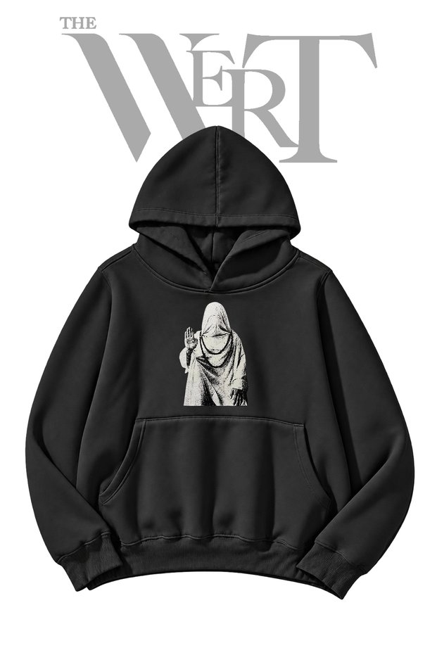 Black Hooded Sweatshirt with Front Print (2-Ply)