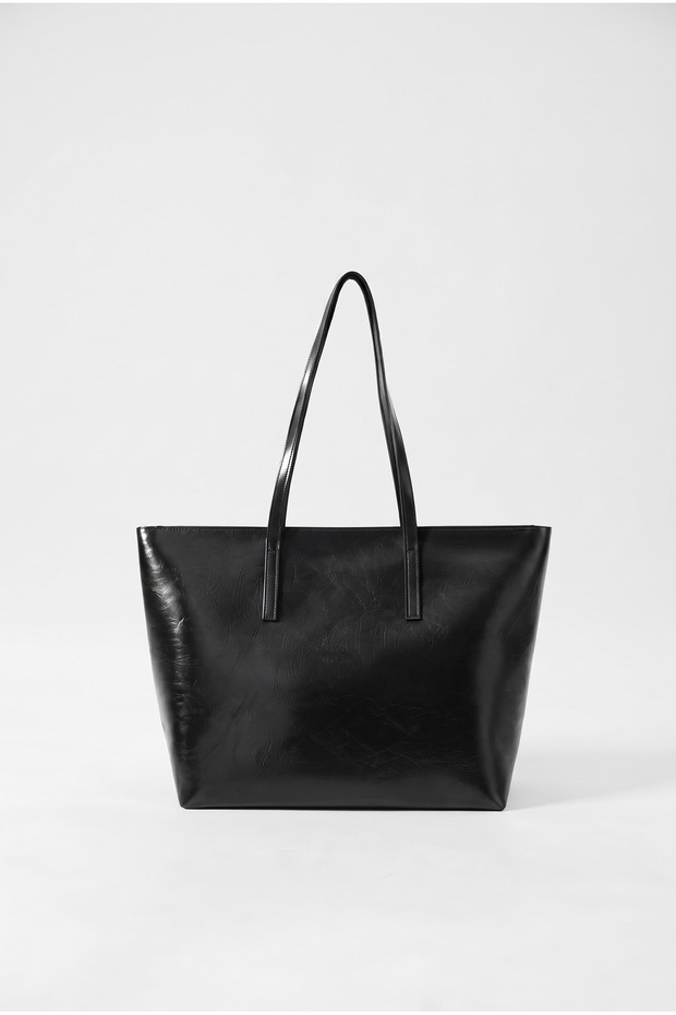 Isabel Shiny Faux Leather Oversized Shoulder Bag, Black