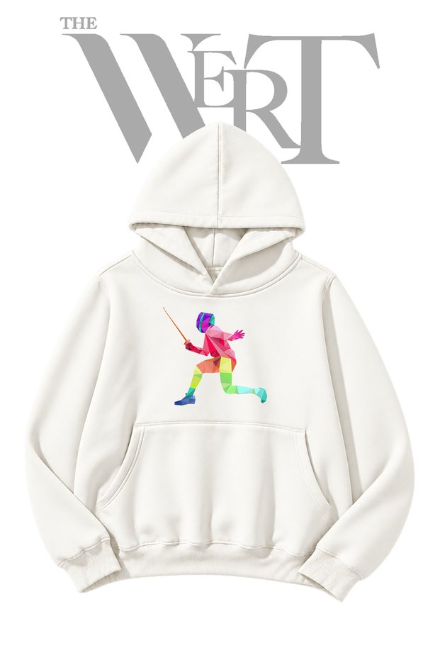 Fencer Low-Poly Pre-Printed White Hooded Sweatshirt (2-Ply)