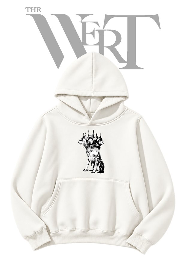 Cerberus_1 Pre-Printed White Hooded Sweatshirt (2-Ply)