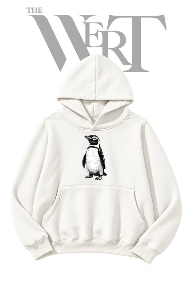 Penguin Pre-Printed White Hooded Sweatshirt (2-Ply)