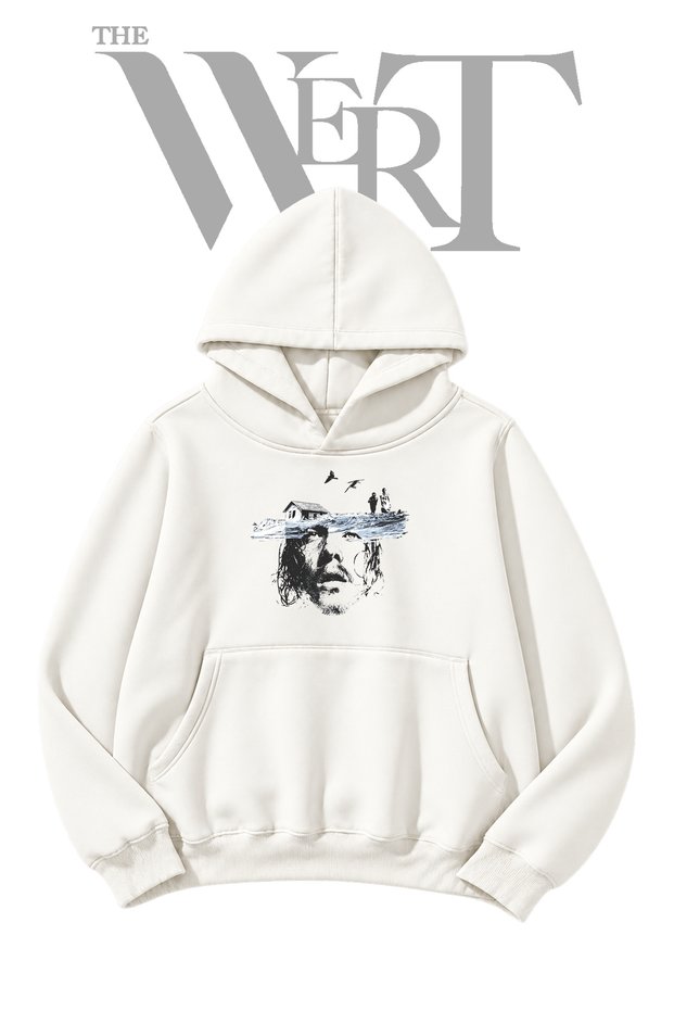 Adam Men's White Hooded Sweatshirt with Front Print (2-Ply)
