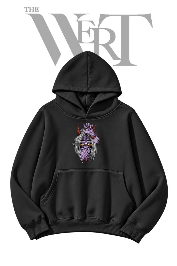 Oni Bicak Pre-Printed Black Hooded Sweatshirt (2-Ply)