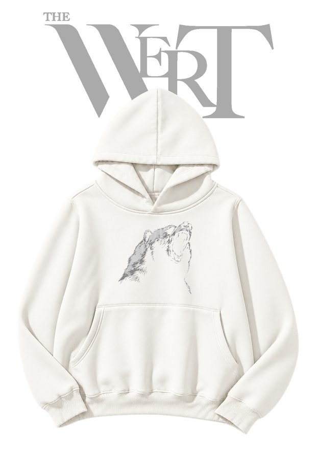 Roaring Bear Pre-Printed White Hooded Sweatshirt (2-Ply)