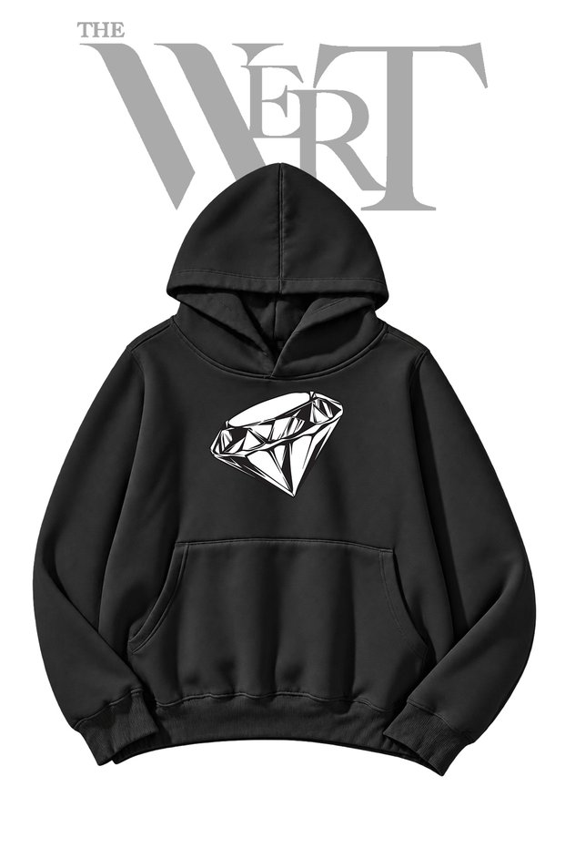 Diamond Pre-Printed Black Hooded Sweatshirt (2-Ply)