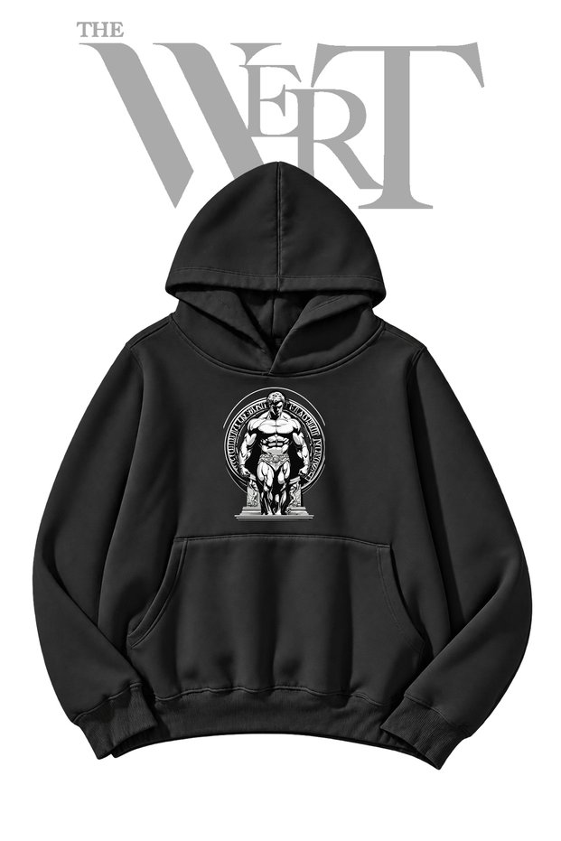Heroic Bodybuilder Pre-Printed Black Hooded Sweatshirt (2-Ply)