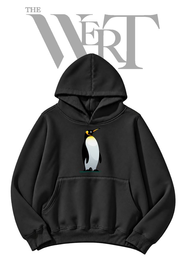 King Penguin Pre-Printed Black Hooded Sweatshirt (2-Ply)