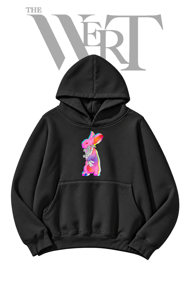 Psychedelic Rabbit Mushrooms Pre-Printed Black Hoodie (2-Ply)