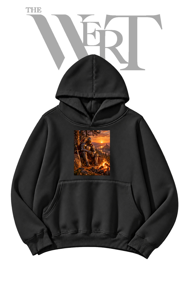 Knight Kitten_1 Pre-Printed Black Hooded Sweatshirt (2-Ply)
