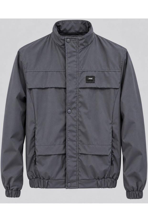 Mock Neck, Snap-Fastened Button, and Zipper-Closure Transitional Jacket