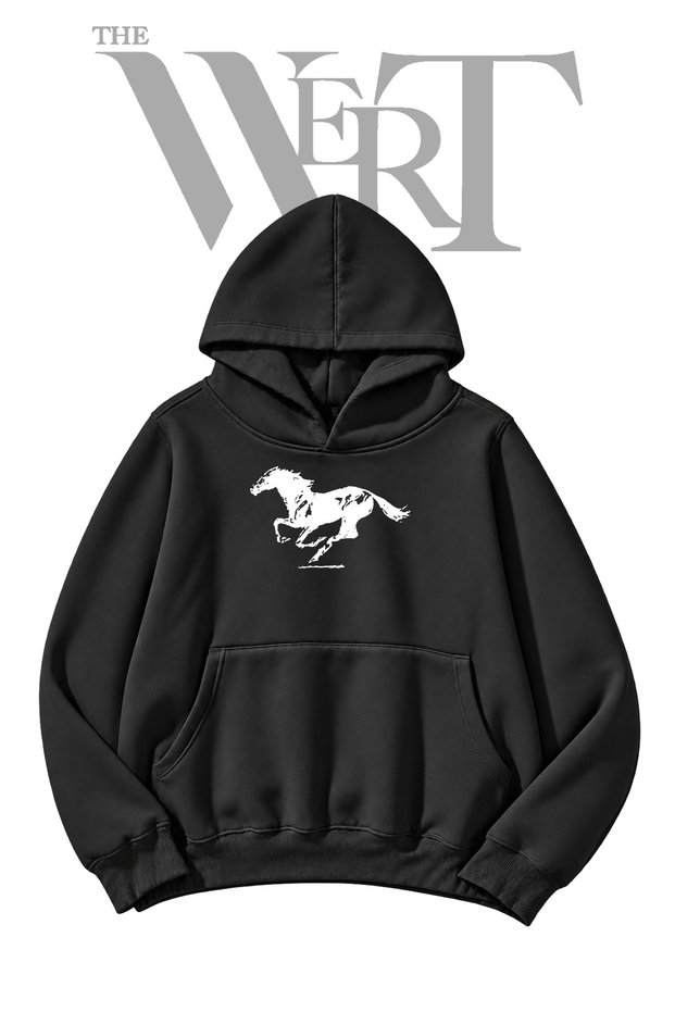 Kosar Black Hooded Sweatshirt with Front Print (2-Ply)