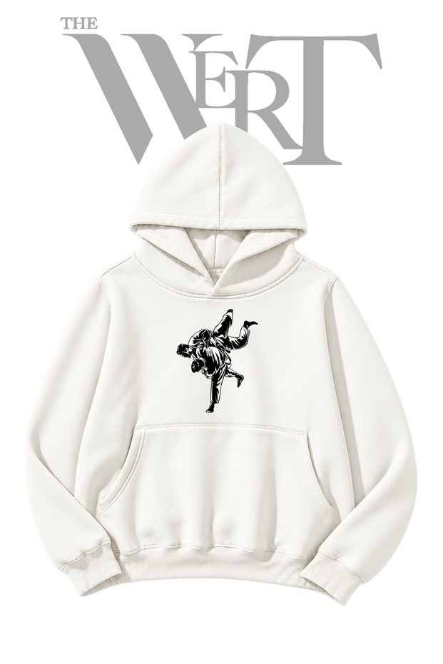 Judo Throw Pre-Printed White Hooded Sweatshirt (2-Ply)