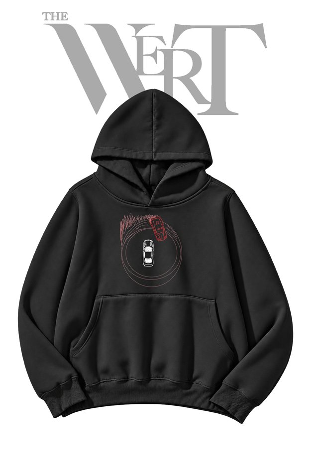 Car Drift Pre-Printed Black Hoodie (2-Ply)