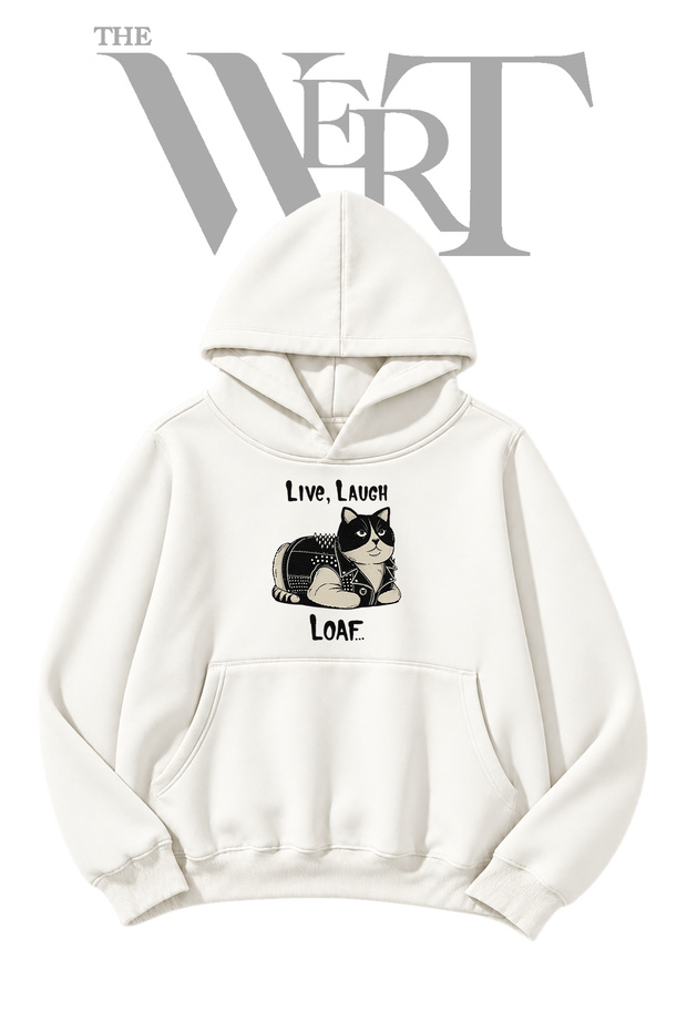 Punk Cat White Hooded Sweatshirt with Front Print (2-Ply)