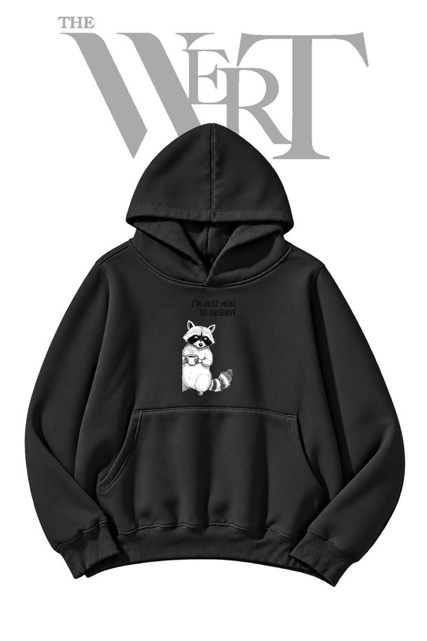 Raccoon Coffee Pre-Printed Black Hooded Sweatshirt (2-Ply)
