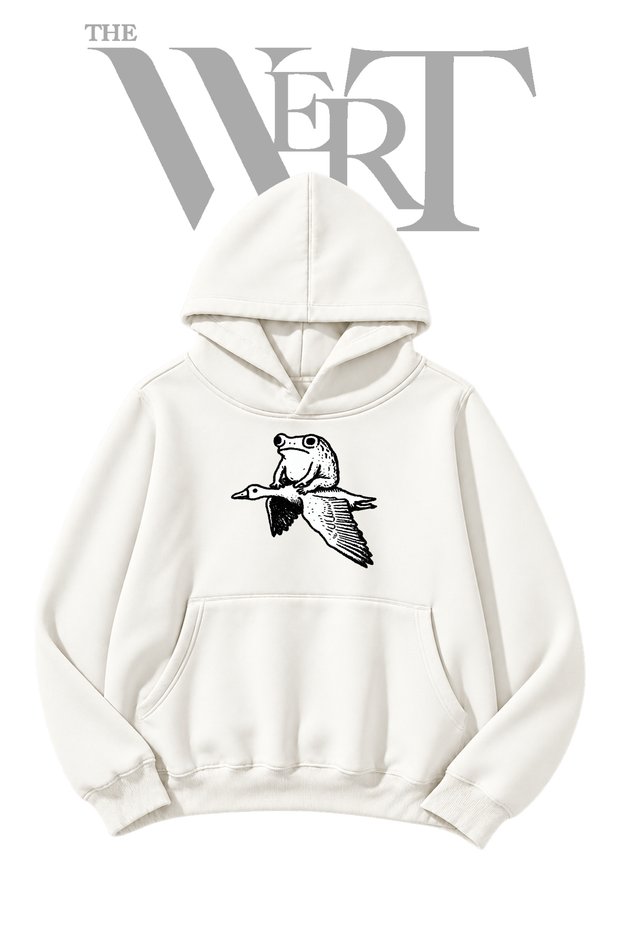 Frog Duck Pre-Printed White Hooded Sweatshirt (2-Ply)