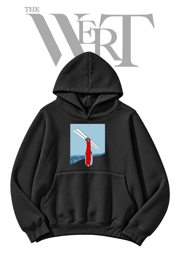 Olympic Skier Pre-Printed Black Hooded Sweatshirt (2-Ply)