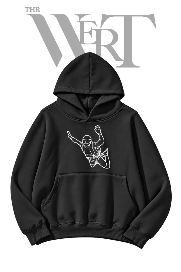 Flying Hero Pre-Printed Black Hooded Sweatshirt (2-Ply)