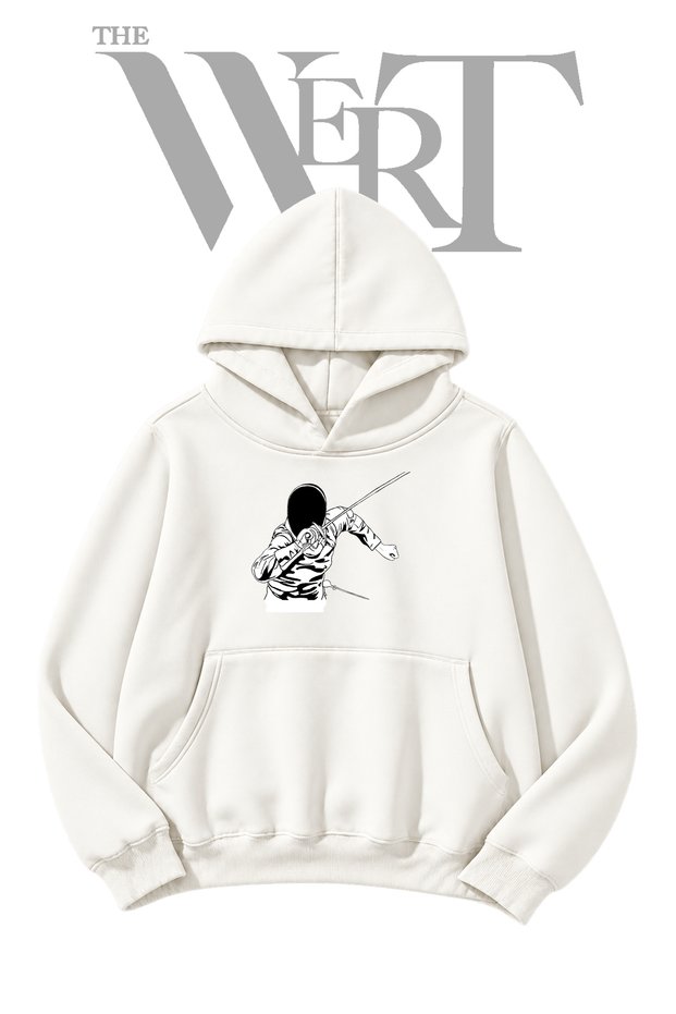 Fencer_1 Pre-Printed White Hooded Sweatshirt (2-Ply)