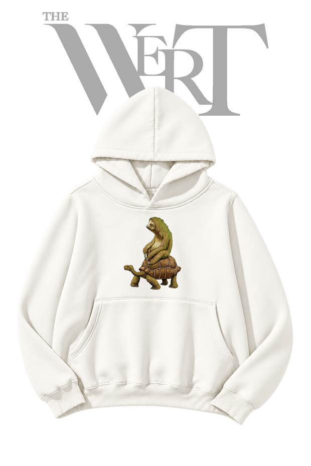 Sloth Turtle Pre-Printed White Hooded Sweatshirt (2-Ply)