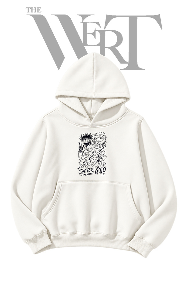 Gojo Satoru_2 Pre-Printed White Hooded Sweatshirt (2-Ply)