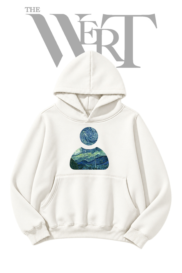 Starry Night Van Gogh Pre-Printed White Hooded Sweatshirt (2-Ply)
