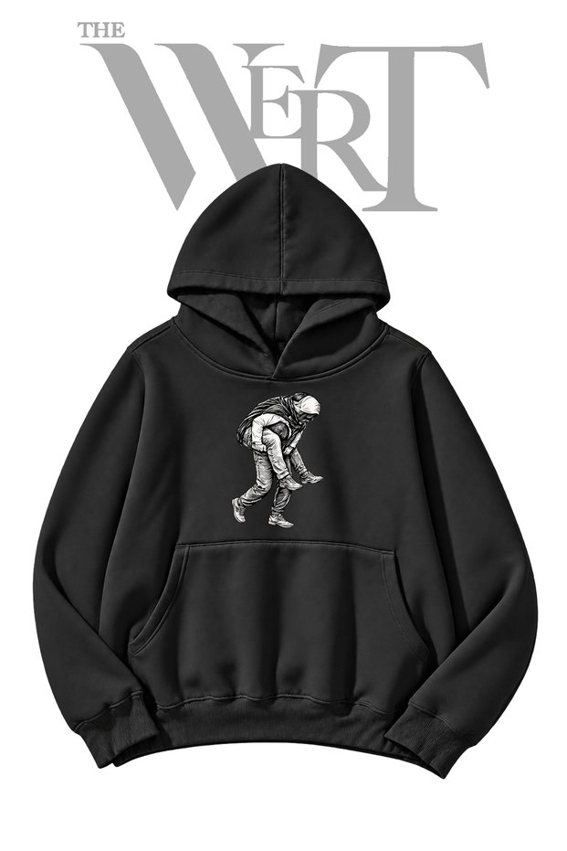 Human Transport Pre-Printed Black Hooded Sweatshirt (2-Ply)