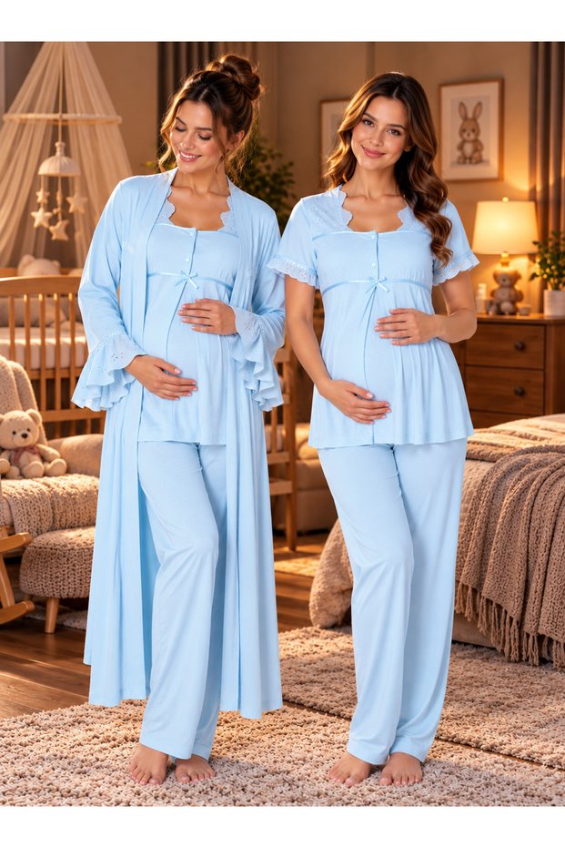 Cotton Maternity and Postpartum Adjustable Pajama Set with Robe - Effortt
