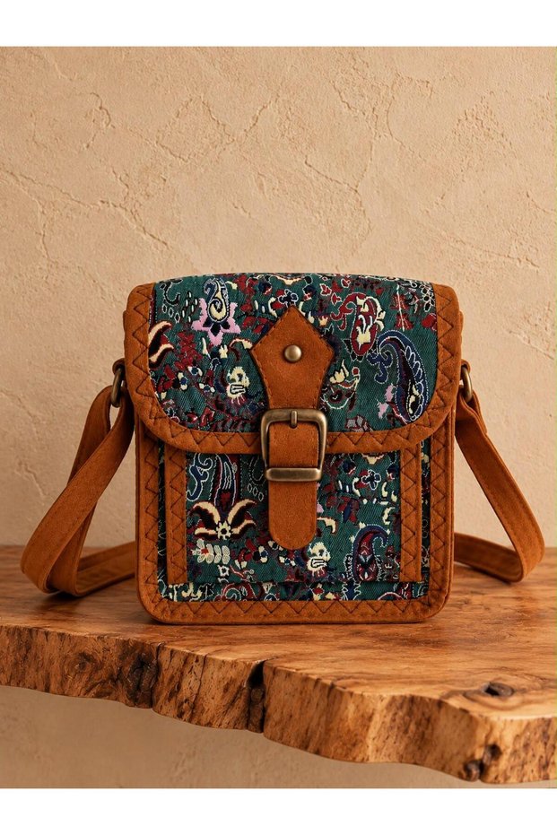 Women's Shoulder Bag and Crossbody Bag – Colorful Ethnic Patterned, Buckled, Casual, Fabric, 15x15 cm