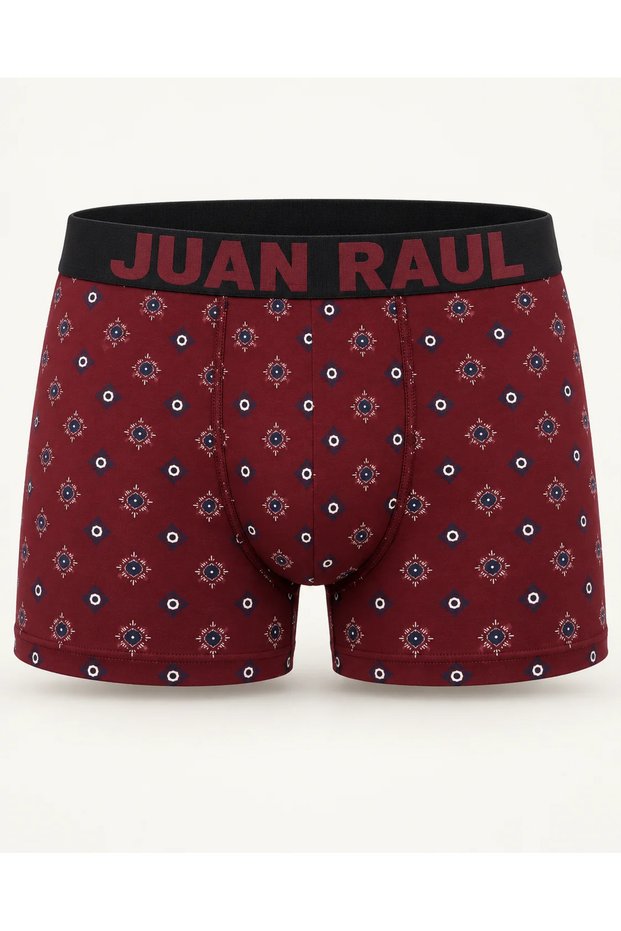 Burgundy Cotton Men's Boxer Shorts with Geometric Pattern - DB358