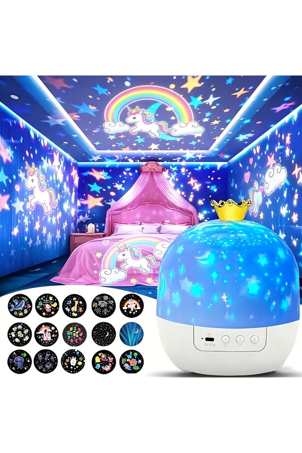 ضوء ليلي LED بروجكتور مجرة 360 ° أنماط إسقاط دوارة 15 نمطًا، جهاز محمول يعمل بمنفذ USB لعرض النجوم