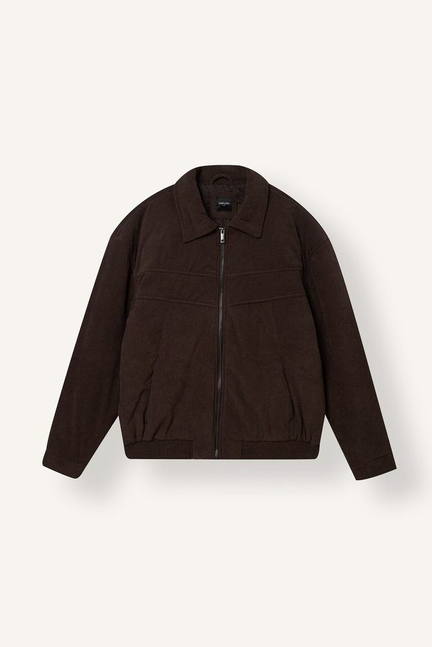 Oversized Shirt Collar, Stitched Detail, Zippered, Lined Coat H1724Ax26Au