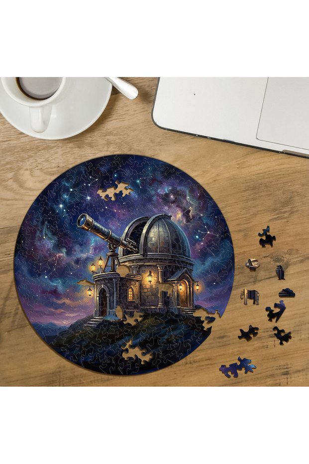 Special-Cut Round 272-Piece Wooden Puzzle with a Mystical Observatory Design MPDA3126