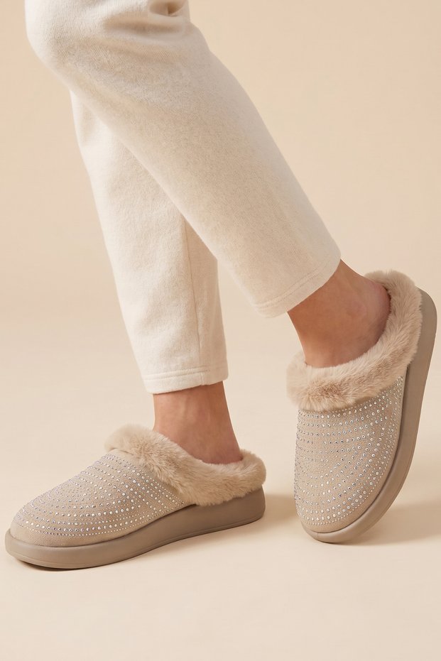 Women's Suede Fur-Lined House Slippers with Soft Soles - Plush Casual Comfort Slippers