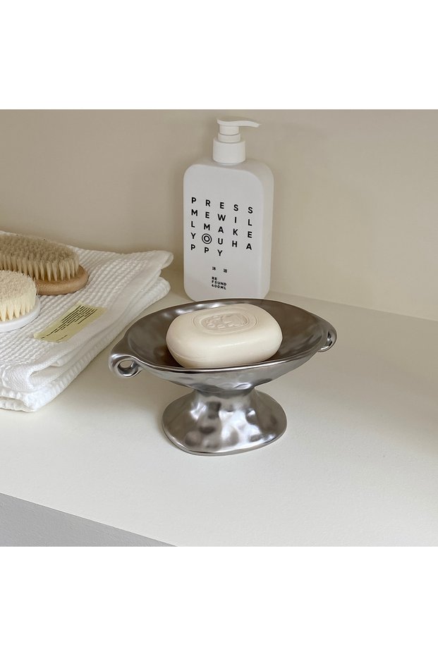 Silver 1Pc Ceramic Double-Ear Soap Dish, Vintage High-Footed Double-Ear Soap Dish, Suitable for Home
