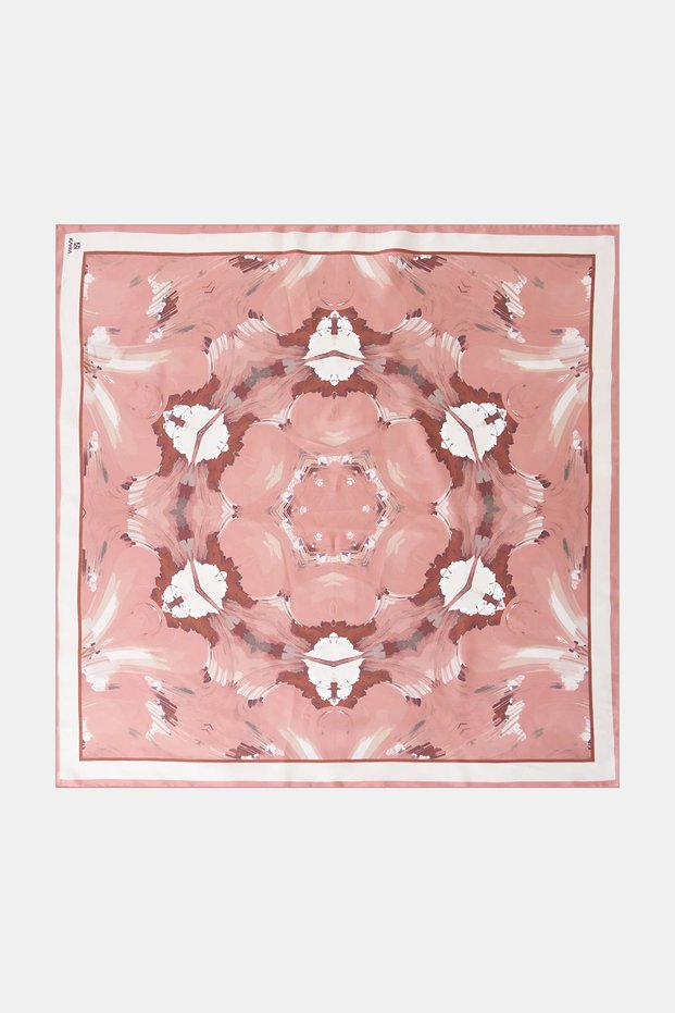 Ebru-Effect Silk Twill Scarf, Powder